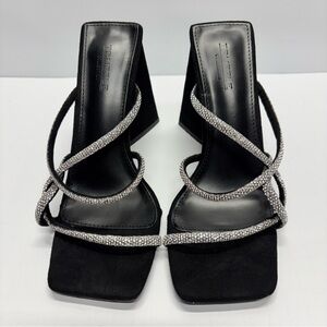 ✨TRUFFLE London Black Rhinestone Strappy Mule Heels Size 5/38